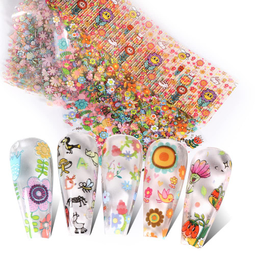 Cute Flower Nail Foil Transfer Stickers Nail Art Supplies Foil Transfers 10pcs Flowers Starry Sky Nail Decals Manicure Tips Wraps Nail Art Decorations for Women Fingernails and Toenails DIY Decor