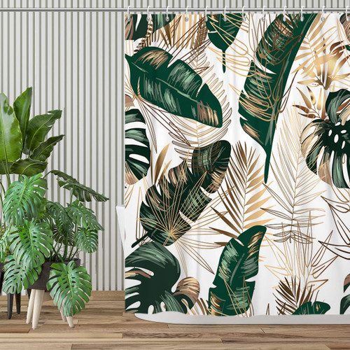 GCIREC Summer Tropical Shower Curtain, Dark Green Palms Banana Leaf Monstera Leaves Botanical Plants Bathroom Curtain Home Decor Waterproof Fabric Machine Washable with 12 Hooks, 72"x72"