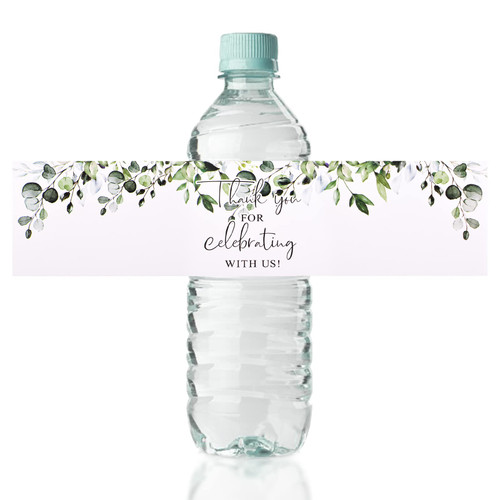 URROMA Wedding Water Bottle Labels Thank You, 50 Pcs Greenery Plant Water Bottle Wraps Sticker Water Bottle Labels for Birthday Baby Shower
