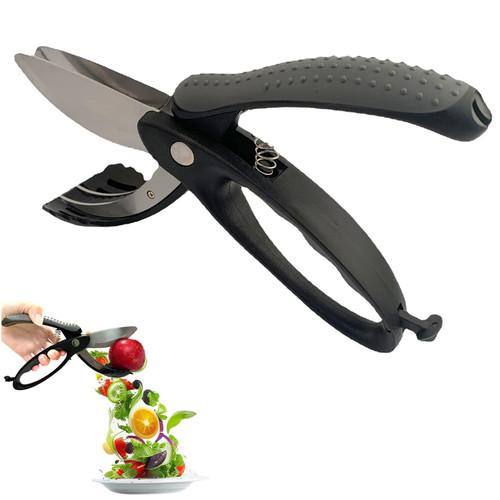 Salad Scissors, Double Blade Kitchen Salad Scissors Stainless Steel, Multifunctional Salad Chopper Scissors Tool, Salad Scissors for Chopped Salad. (black)