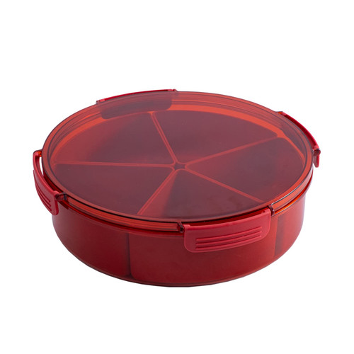 Qushy Red Round Plastic Divided Serving Tray with Lid, 5 Compartments Snack Tray Serving Platter for Biscuits, Fruit, Veggie, Candies and Hot Pot