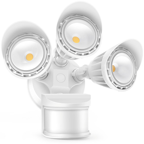 SAATLY LED Security Lights, Motion Sensor Flood Light Outdoor with 3 Adjustable Heads, Motion Detector Lights for Outside, 30W 250W Equivalent, 3000LM, 5000K, Flood Light for Garden, Garage, Yard