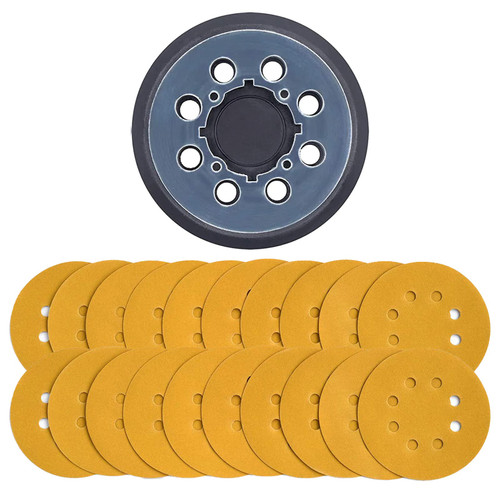 DAKLM 1pcs Replacement Sanding Pads for Dewalt DWE64233 & N329079 5 Inch 8 Hole Hook and Loop Orbital Sander Backing Pad with 20pcs 220 Grit Sanding Discs