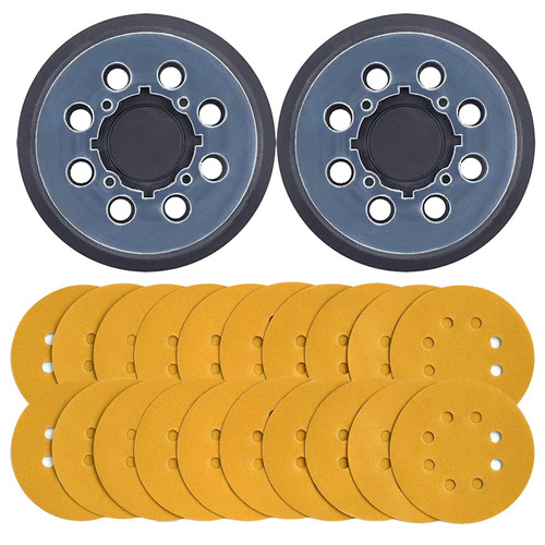 DAKLM 2pcs Replacement Sanding Pads for Dewalt DWE64233 & N329079 5 Inch 8 Hole Hook and Loop Orbital Sander Backing Pad with 20pcs 220 Grit Sanding Discs
