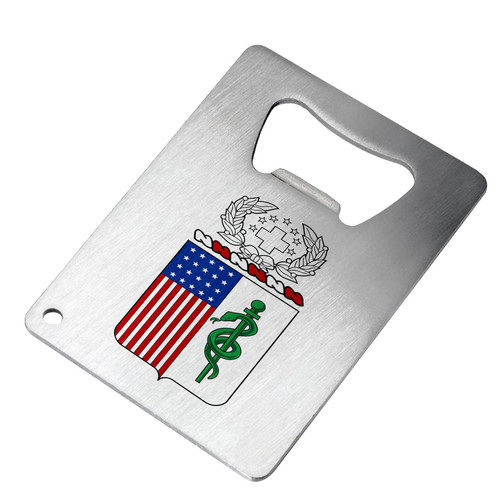Bottle Opener - Stainless Steel - Fits in wallet - US Army Medical Corps, regimental COA