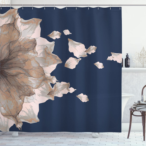 Ambesonne Flower Shower Curtain, Abstract Themed Modern Futuristic Image with Water Like Colored Artwork Print, Cloth Fabric Bathroom Decor Set with Hooks, 69" W x 75" L, Night Blue