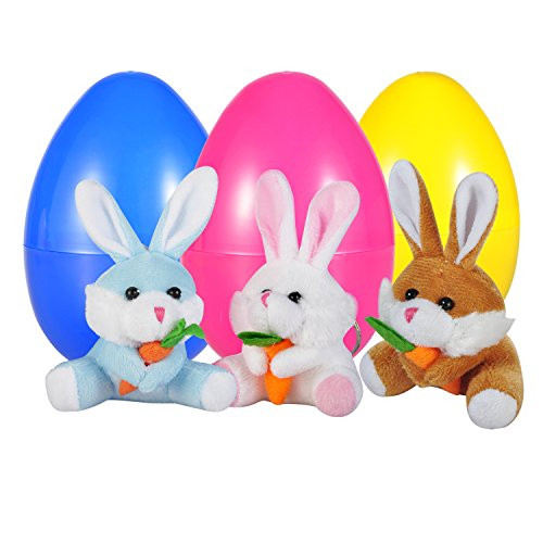 WeYingLe Toy Eggs Filled with Rabbits ,Reusable Easter Eggs, Bunny Rabbit,Easter Bunny Plush, Bunny Rabbit, 4'' Big Bunny Rabbit, White, Blue, Brown 3 Colors, 3 Pack (3 Colors)