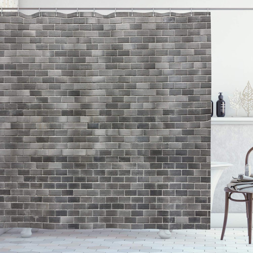 Ambesonne Grey and White Shower Curtain, Modern Brick Wall Tiles Urban Construction Architecture Building Town Art Picture, Cloth Fabric Bathroom Decor Set with Hooks, 69" W x 84" L, Grey