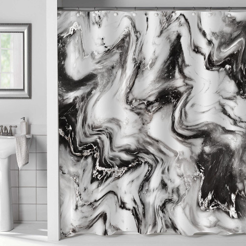 MitoVilla Black White Marble Shower Curtain Set, Abstract Modern Shower Curtain for Bathroom Decor, Luxury Standard Shower Curtain for Bathtub, Waterproof Washable Fabric Shower Curtain, 72 x 72