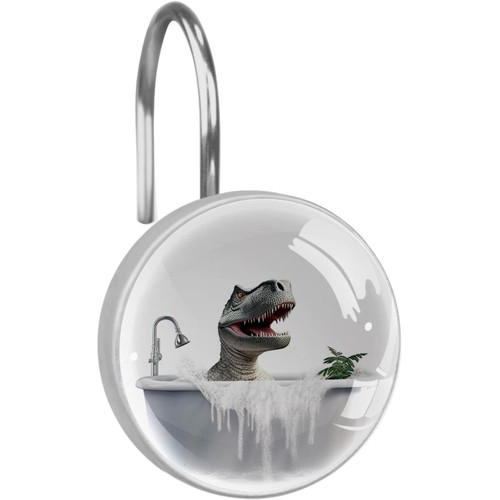 Shower Curtain Hooks, Shower Curtain Rings, Rust Proof Stainless Steel Shower Hooks for Curtain Bathroom Shower Rods, Bathing Animal Dinosaur