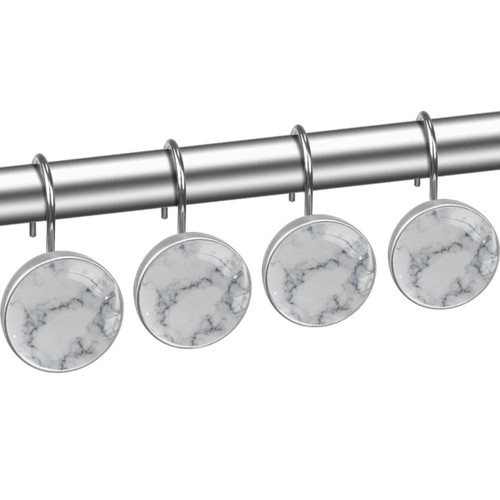 Shower Curtain Hooks, Rust Proof Shower Curtain Rings for Bathroom, Decorative Shower Curtain Hooks Hangers for Shower Curtain Rod, Marble Print Grey