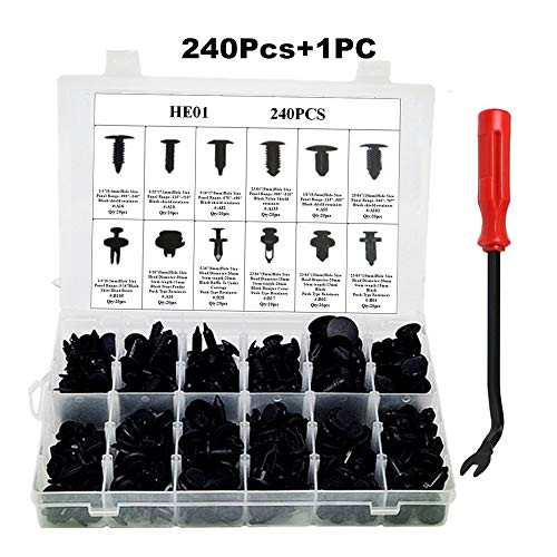 240PCS Bumper Retainer Clips Car Plastic Rivets Fasteners Push Retainer Kit Most Popular Sizes Auto Push Pin Rivets Set -Door Trim Panel Fender Clips for GM Ford Toyota Honda Chrysler
