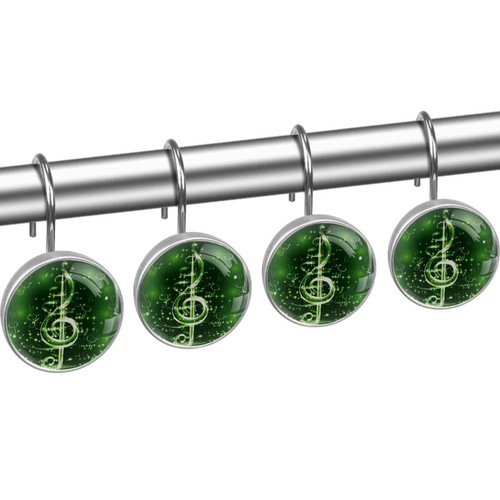 Shower Curtain Hooks, Shower Curtain Rings, Rust Proof Stainless Steel Shower Hooks for Curtain Bathroom Shower Rods, Music Green Note