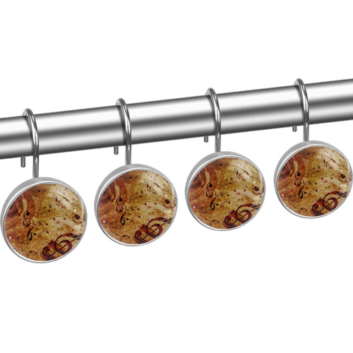 Shower Curtain Hooks, Rust Proof Shower Curtain Rings for Bathroom, Decorative Shower Curtain Hooks Hangers for Shower Curtain Rod, Rose Piano Musical Notes Retro Style