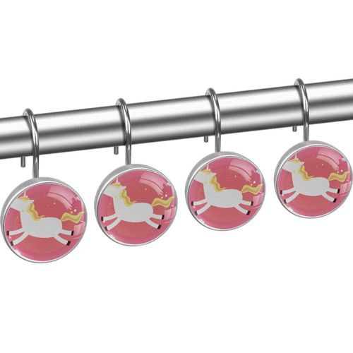Shower Curtain Hooks, Rust Proof Shower Curtain Rings for Bathroom, Decorative Shower Curtain Hooks Hangers for Shower Curtain Rod, Unicorn Cartoon Pink