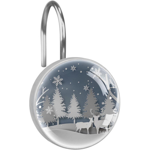 Shower Curtain Hooks, Shower Curtain Rings, Rust Proof Stainless Steel Shower Hooks for Curtain Bathroom Shower Rods, White Elk Snowflake Forest Winter Shower Curtain Hooks, Shower Curtain Rings, Rust Proof Stainless Steel Shower Hooks for Curtain Bathroom Shower Rods, White Elk Snowflake Forest Winter