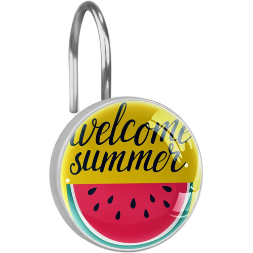 Shower Curtain Hooks, Rust Proof Shower Curtain Rings for Bathroom, Decorative Shower Curtain Hooks Hangers for Shower Curtain Rod, Welcom Summer Watermelon
