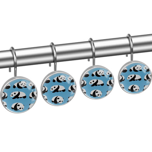 Shower Curtain Hooks, Rust Proof Shower Curtain Rings for Bathroom, Decorative Shower Curtain Hooks Hangers for Shower Curtain Rod, Animal Cartoon Panda Blue