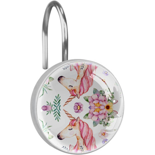 Shower Curtain Hooks, Shower Curtain Rings, Rust Proof Stainless Steel Shower Hooks for Curtain Bathroom Shower Rods, Cartoon Unicorn Animal Flower
