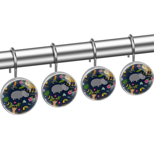 Shower Curtain Hooks, Rust Proof Shower Curtain Rings for Bathroom, Decorative Shower Curtain Hooks Hangers for Shower Curtain Rod, Set of 12, Cartoon Animal Monkey Hippo Koala