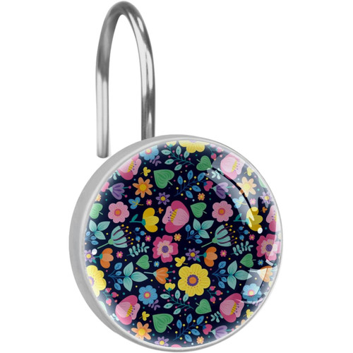 Shower Curtain Hooks, Rust Proof Shower Curtain Rings for Bathroom, Decorative Shower Curtain Hooks Hangers for Shower Curtain Rod, Cartoon Colorful Pastorable Flower