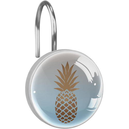 Shower Curtain Hooks, Rust Proof Shower Curtain Rings for Bathroom, Decorative Shower Curtain Hooks Hangers for Shower Curtain Rod, Golden Pineapple Fruit
