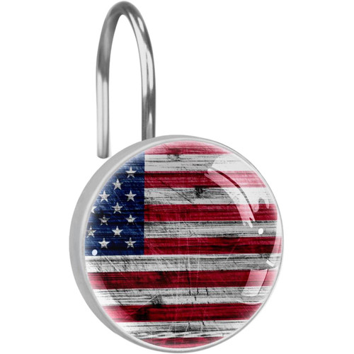 Shower Curtain Hooks, Rust Proof Shower Curtain Rings for Bathroom, Decorative Shower Curtain Hooks Hangers for Shower Curtain Rod, Flag in a Board Retro