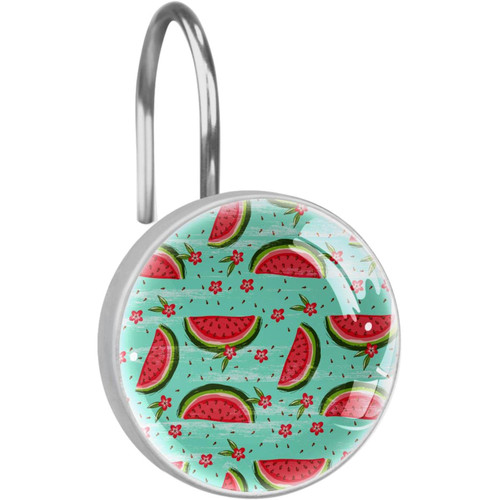 Shower Curtain Hooks, Rust Proof Shower Curtain Rings for Bathroom, Decorative Shower Curtain Hooks Hangers for Shower Curtain Rod, Flower Watermelon Summer Cartoon