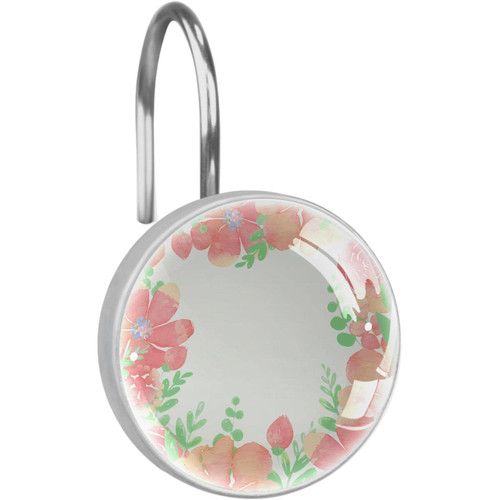 Shower Curtain Hooks, Rust Proof Shower Curtain Rings for Bathroom, Decorative Shower Curtain Hooks Hangers for Shower Curtain Rod, Watercolour Art Floral Flower Spring Pink Rose