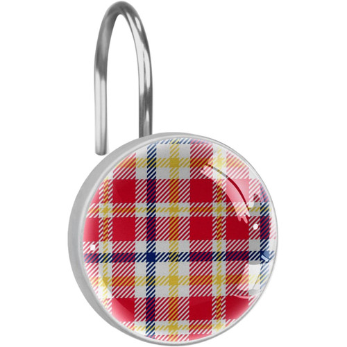 Shower Curtain Hooks, Rust Proof Shower Curtain Rings for Bathroom, Decorative Shower Curtain Hooks Hangers for Shower Curtain Rod, Red Plaid Retro