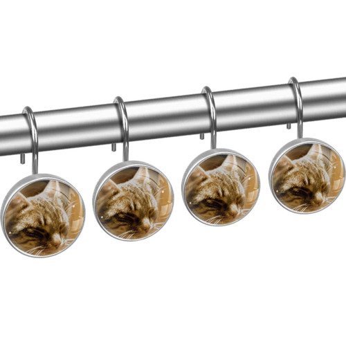 Shower Curtain Hooks, Rust Proof Shower Curtain Rings for Bathroom, Decorative Shower Curtain Hooks Hangers for Shower Curtain Rod, Cat Animal