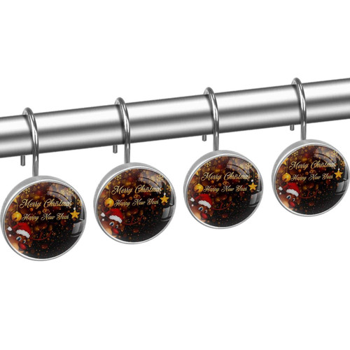 Shower Curtain Hooks, Rust Proof Shower Curtain Rings for Bathroom, Decorative Shower Curtain Hooks Hangers for Shower Curtain Rod, Christmas Happy New Year Elk Snowflakes