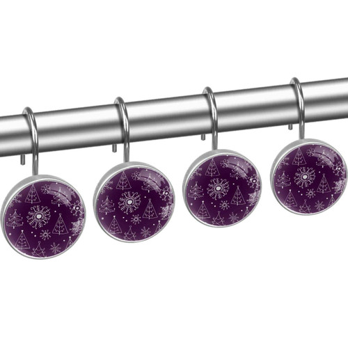 Shower Curtain Hooks, Shower Curtain Rings, Rust Proof Stainless Steel Shower Hooks for Curtain Bathroom Shower Rods, Cartoon Christmas Purple Snowflake Tree Shower Curtain Hooks, Shower Curtain Rings, Rust Proof Stainless Steel Shower Hooks for Curtain Bathroom Shower Rods, Cartoon Christmas Purple Snowflake Tree