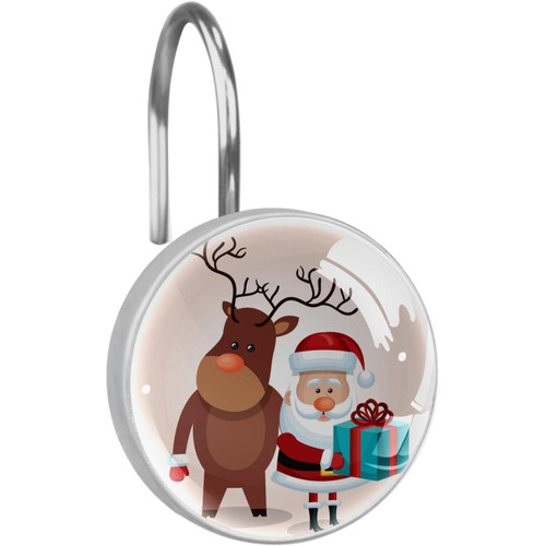 Shower Curtain Hooks, Rust Proof Shower Curtain Rings for Bathroom, Decorative Shower Curtain Hooks Hangers for Shower Curtain Rod, Elk Santa Merry Christmas