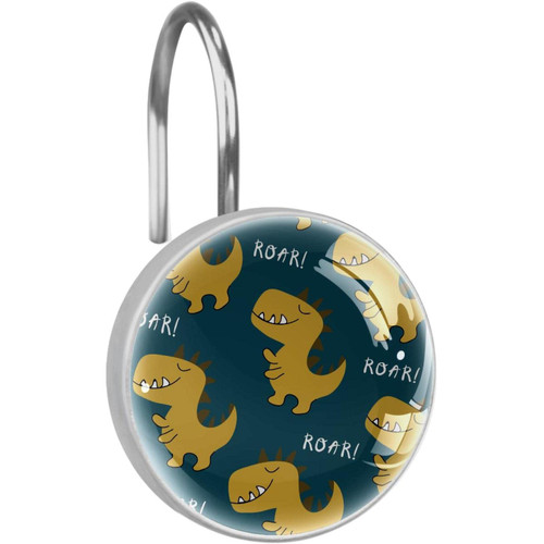 Shower Curtain Hooks, Shower Curtain Rings, Rust Proof Stainless Steel Shower Hooks for Curtain Bathroom Shower Rods, Cute Cartoon Dinosaur Pattern