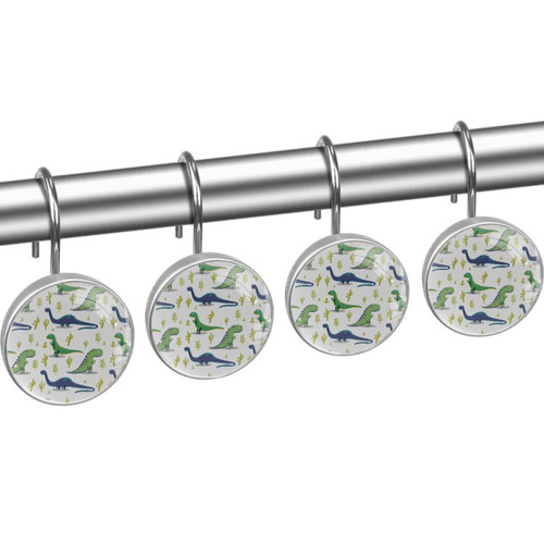 Shower Curtain Hooks, Rust Proof Shower Curtain Rings for Bathroom, Decorative Shower Curtain Hooks Hangers for Shower Curtain Rod, Green Blue Dinosaur Cartoon Animal