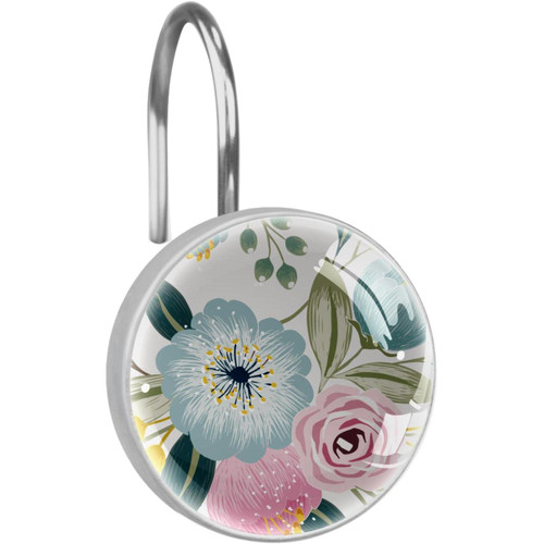 Shower Curtain Hooks, Rust Proof Shower Curtain Rings for Bathroom, Decorative Shower Curtain Hooks Hangers for Shower Curtain Rod, Modern Pastorable Flower Spring Floral