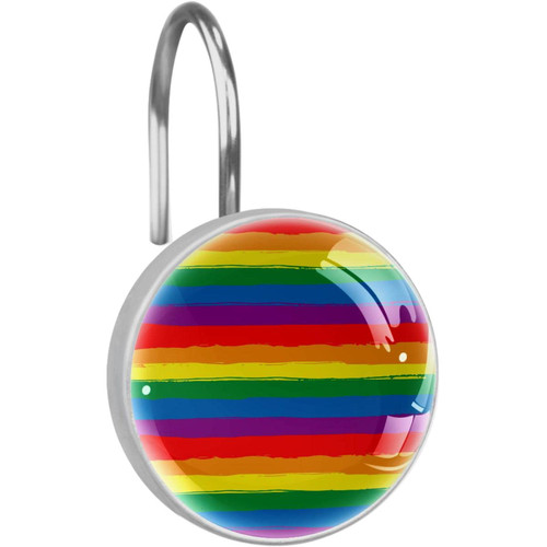 Shower Curtain Hooks, Shower Curtain Rings, Rust Proof Stainless Steel Shower Hooks for Curtain Bathroom Shower Rods, Rainbow Stripes Doodle Art Modern Cartoon