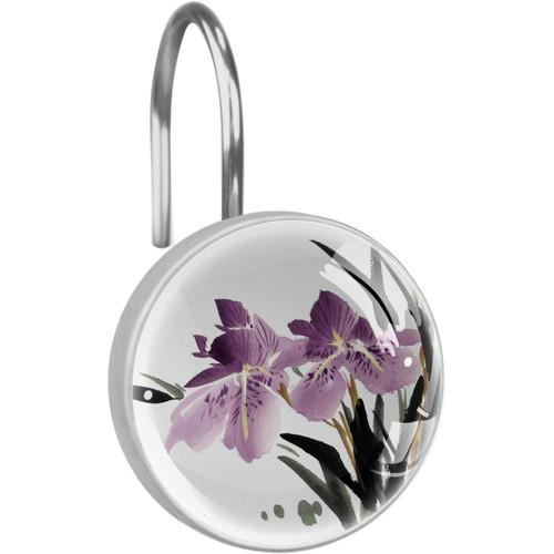 Shower Curtain Hooks, Shower Curtain Rings, Rust Proof Stainless Steel Shower Hooks for Curtain Bathroom Shower Rods, Purple Iris Vintage Art Retro