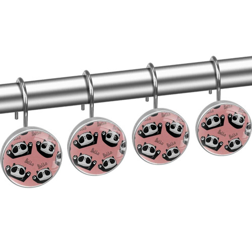 Shower Curtain Hooks, Shower Curtain Rings, Rust Proof Stainless Steel Shower Hooks for Curtain Bathroom Shower Rods, Panda Cartoon Animal Pink Shower Curtain Hooks, Shower Curtain Rings, Rust Proof Stainless Steel Shower Hooks for Curtain Bathroom Shower Rods, Panda Cartoon Animal Pink