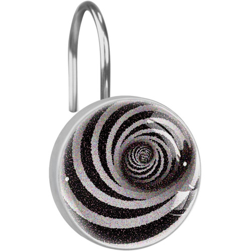Shower Curtain Hooks, Rust Proof Shower Curtain Rings for Bathroom, Decorative Shower Curtain Hooks Hangers for Shower Curtain Rod, Art 3D Swirl Black and White Abstract Funny
