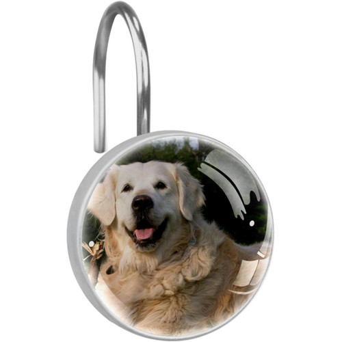 Shower Curtain Hooks, Rust Proof Shower Curtain Rings for Bathroom, Decorative Shower Curtain Hooks Hangers for Shower Curtain Rod, Set of 12, Animal Golden Retriever