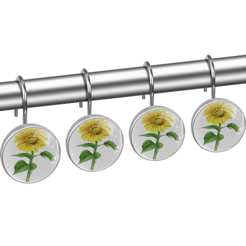 Shower Curtain Hooks, Rust Proof Shower Curtain Rings for Bathroom, Decorative Shower Curtain Hooks Hangers for Shower Curtain Rod, Autumn Sunflower