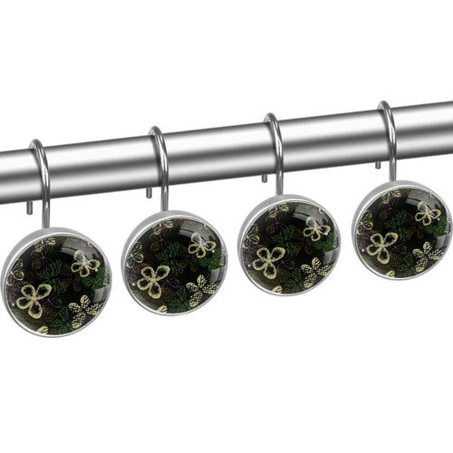 Shower Curtain Hooks, Rust Proof Shower Curtain Rings for Bathroom, Decorative Shower Curtain Hooks Hangers for Shower Curtain Rod, Abstract Art Butterfly Green Retro
