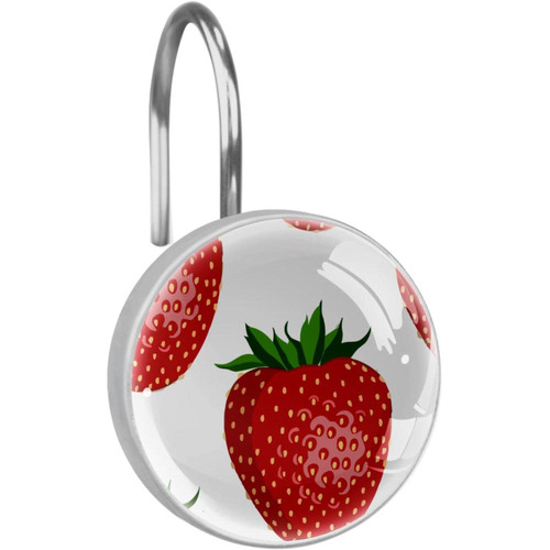 Shower Curtain Hooks, Rust Proof Shower Curtain Rings for Bathroom, Decorative Shower Curtain Hooks Hangers for Shower Curtain Rod, Cartoon Fruit Strawberry
