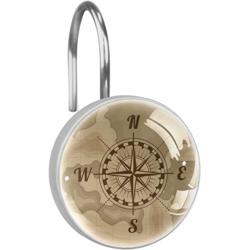 Shower Curtain Hooks, Rust Proof Shower Curtain Rings for Bathroom, Decorative Shower Curtain Hooks Hangers for Shower Curtain Rod, Compass Retro