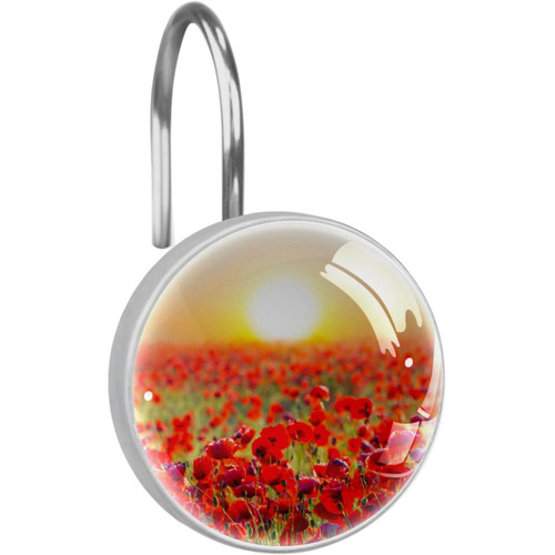 Shower Curtain Hooks, Rust Proof Shower Curtain Rings for Bathroom, Decorative Shower Curtain Hooks Hangers for Shower Curtain Rod, Corn Poppy Sunrise