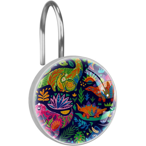 Shower Curtain Hooks, Rust Proof Shower Curtain Rings for Bathroom, Decorative Shower Curtain Hooks Hangers for Shower Curtain Rod, Colored Dinosaur Cartoon Flower