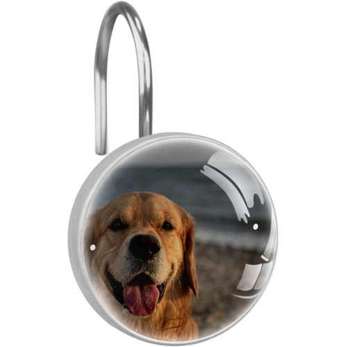 Shower Curtain Hooks, Rust Proof Shower Curtain Rings for Bathroom, Decorative Shower Curtain Hooks Hangers for Shower Curtain Rod, Golden Retriever Seaside