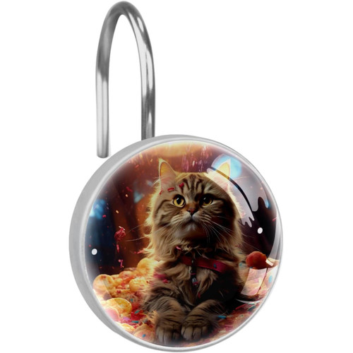 Shower Curtain Hooks, Rust Proof Shower Curtain Rings for Bathroom, Decorative Shower Curtain Hooks Hangers for Shower Curtain Rod, Set of 12, Cat and Pizza Cartoon Animal Lovely Shower Curtain Hooks, Rust Proof Shower Curtain Rings for Bathroom, Decorative Shower Curtain Hooks Hangers for Shower Curtain Rod, Set of 12, Cat and Pizza Cartoon Animal Lovely
